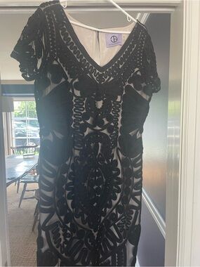 JS Collections Black Embroidered Sheer Midi Dress 14 beige wedding